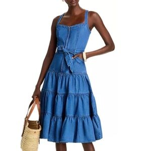 AQUA Denim Sleeveless Tiered Dress Medium Wash